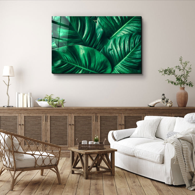 ・"Green Tropical Leaf"・Glass Wall Art | Artdesigna Glass Printing Wall Arts.