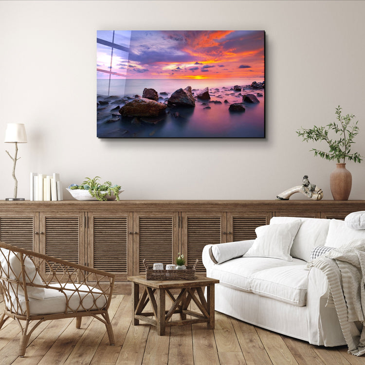 ・"Sunset at Sea"・Glass Wall Art | Artdesigna Glass Printing Wall Arts.