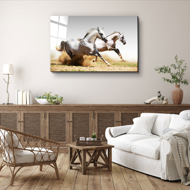 ・"Running Horses"・Glass Wall Art | Artdesigna Glass Printing Wall Arts.