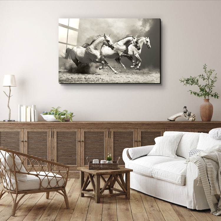 ・"Running Horses"・Glass Wall Art | Artdesigna Glass Printing Wall Arts.