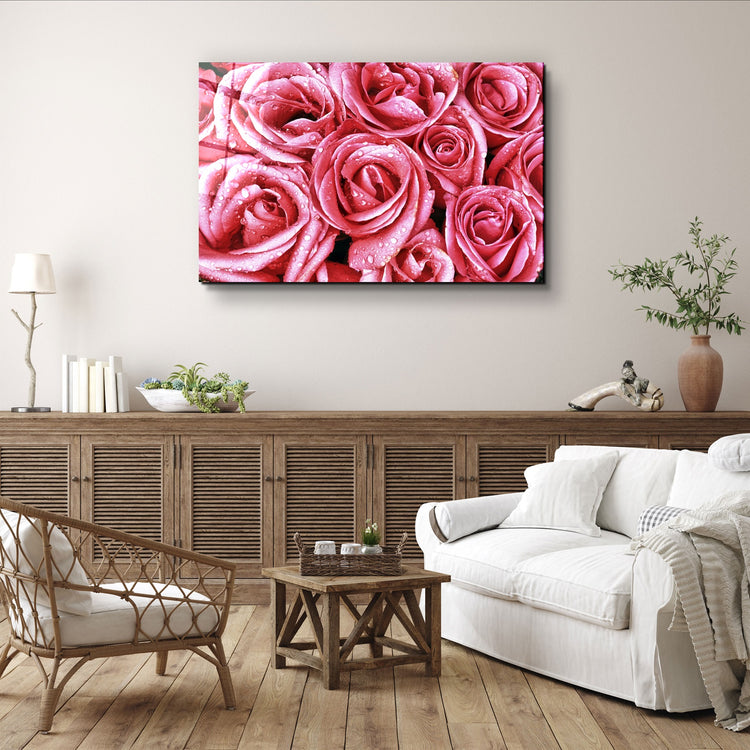 ・"Pink Rose"・Glass Wall Art | Artdesigna Glass Printing Wall Arts.