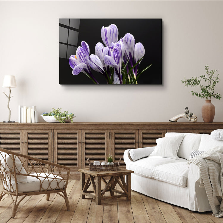 ・"Purple Flowers"・Glass Wall Art | Artdesigna Glass Printing Wall Arts.