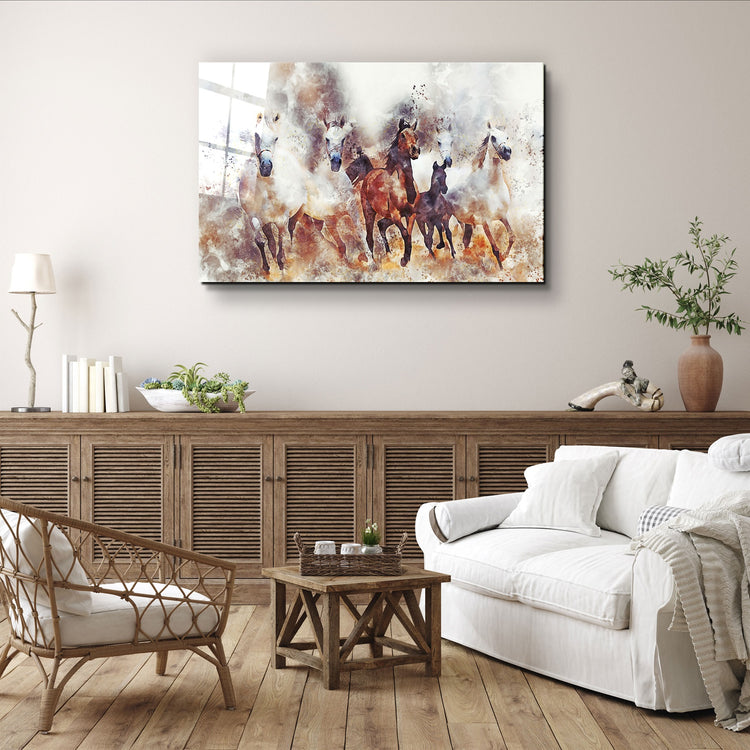 ・"Running Horses"・Glass Wall Art | Artdesigna Glass Printing Wall Arts.