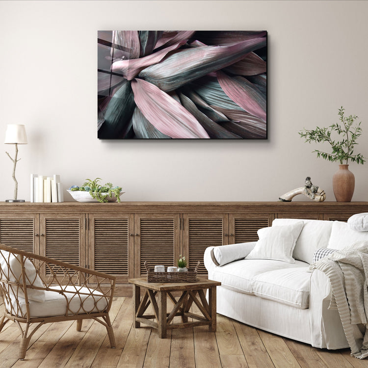 ・"Pink Leaves V2"・Glass Wall Art | Artdesigna Glass Printing Wall Arts.