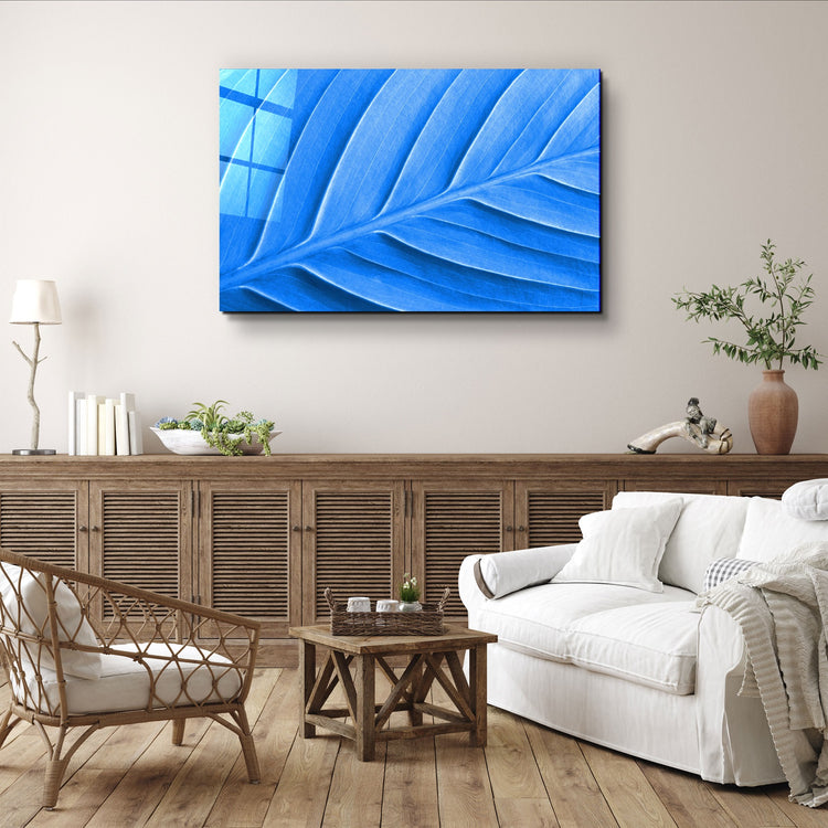 ・"Blue Leaf"・Glass Wall Art | Artdesigna Glass Printing Wall Arts.