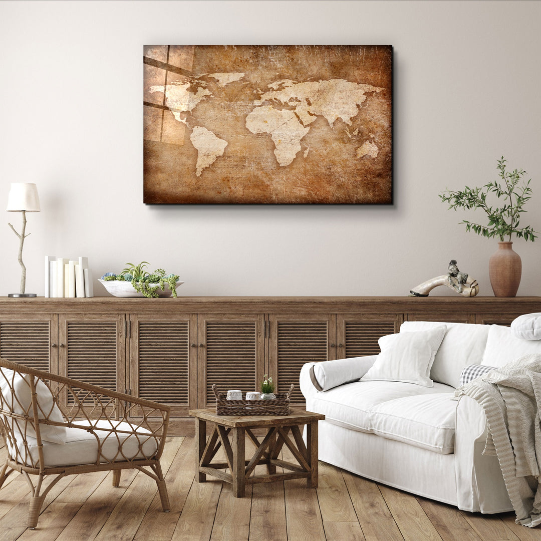 ・"World Map Classic"・Glass Wall Art | Artdesigna Glass Printing Wall Arts.