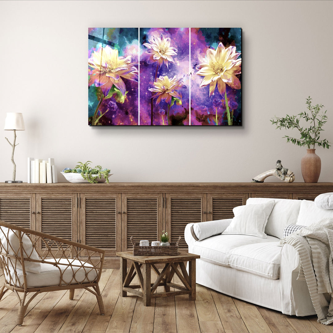 ・"Divided Flowers Purple"・Glass Wall Art | Artdesigna Glass Printing Wall Arts.