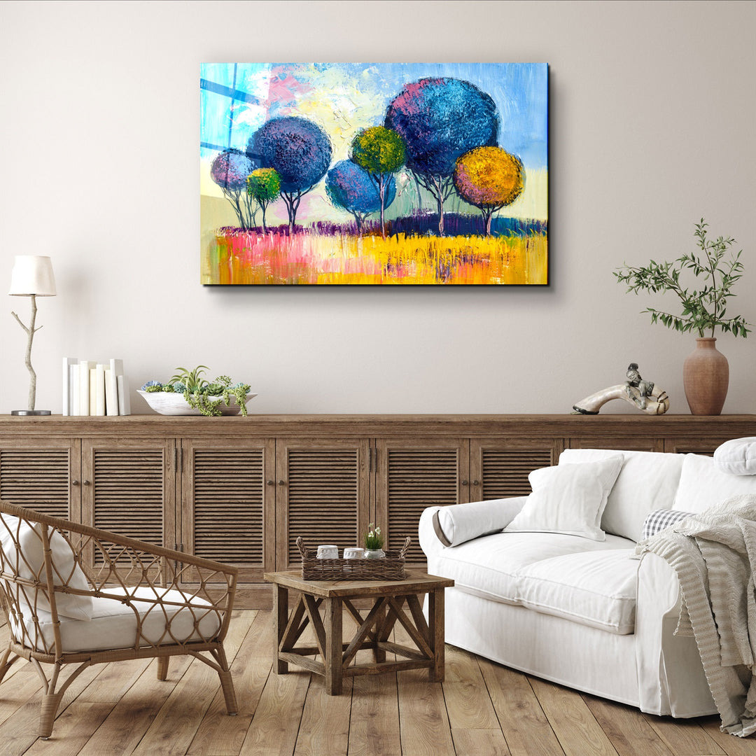 ・"Pompom Trees"・Glass Wall Art | Artdesigna Glass Printing Wall Arts.