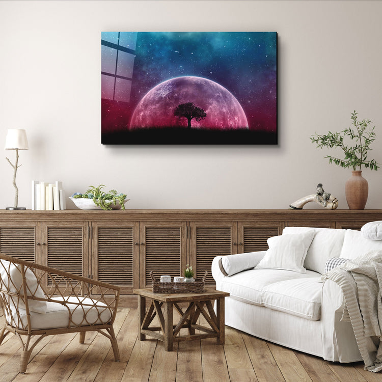 ・"PinkMoon"・Glass Wall Art | Artdesigna Glass Printing Wall Arts.