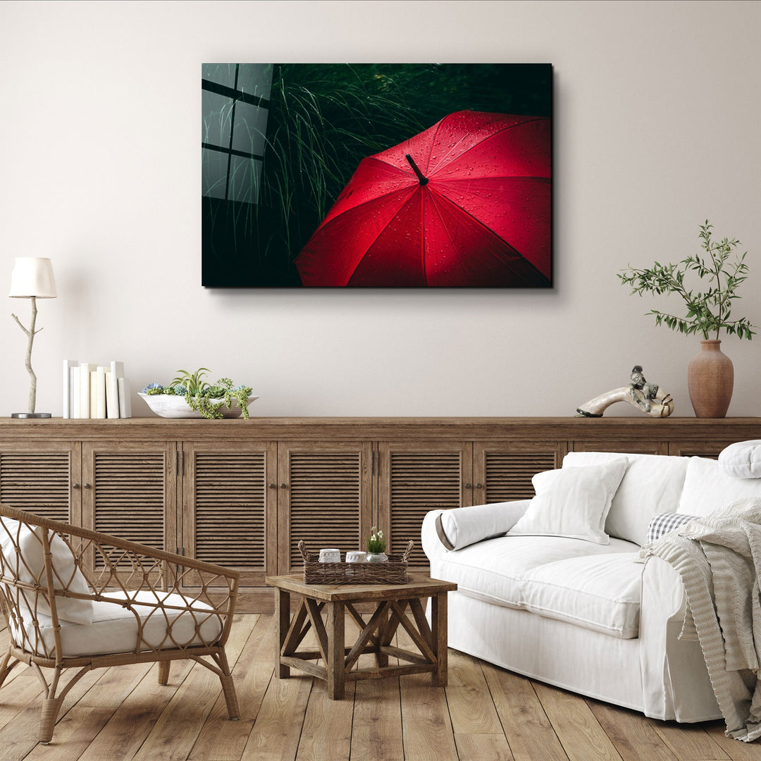 ・"Red Umbrella"・Glass Wall Art | Artdesigna Glass Printing Wall Arts.