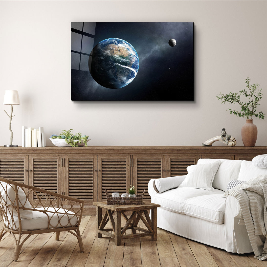 ・"World & Moon"・Glass Wall Art | Artdesigna Glass Printing Wall Arts.