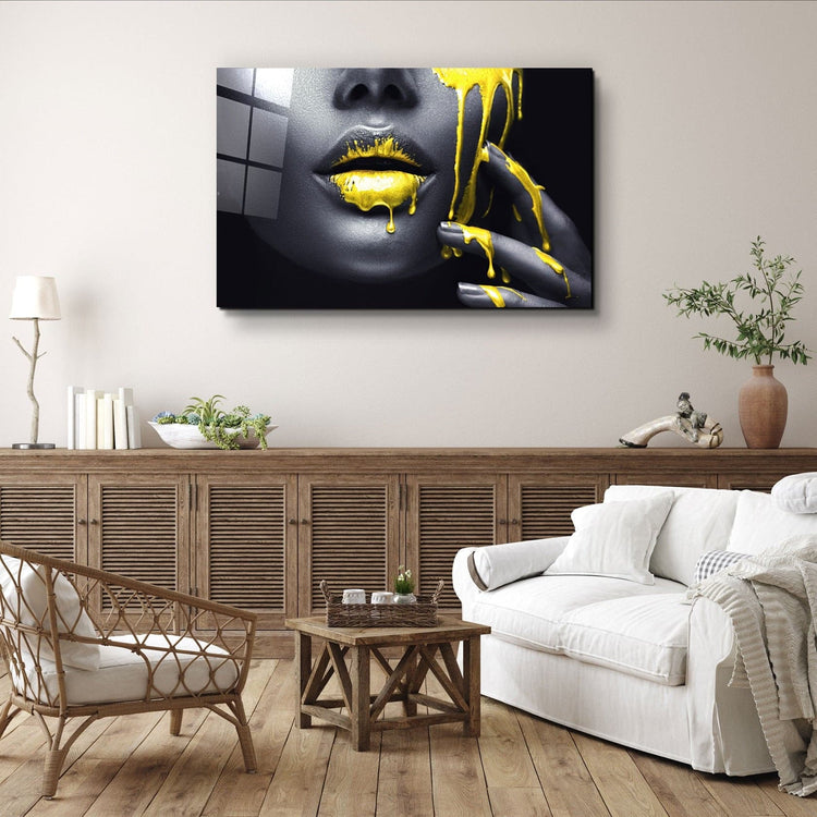 ・"Yellow Lips V2"・Glass Wall Art | Artdesigna Glass Printing Wall Arts.