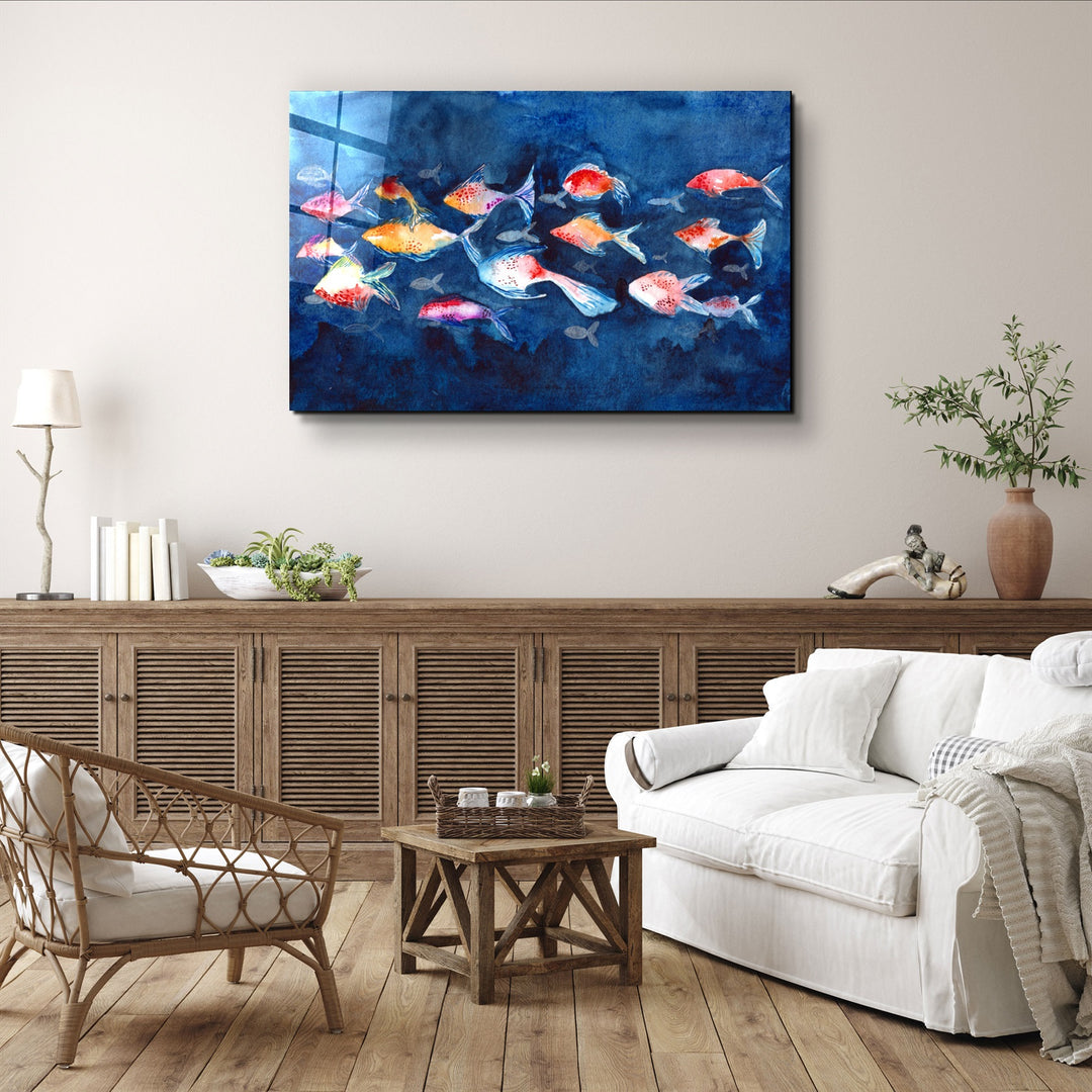 ・"School of Fish"・Glass Wall Art | Artdesigna Glass Printing Wall Arts.