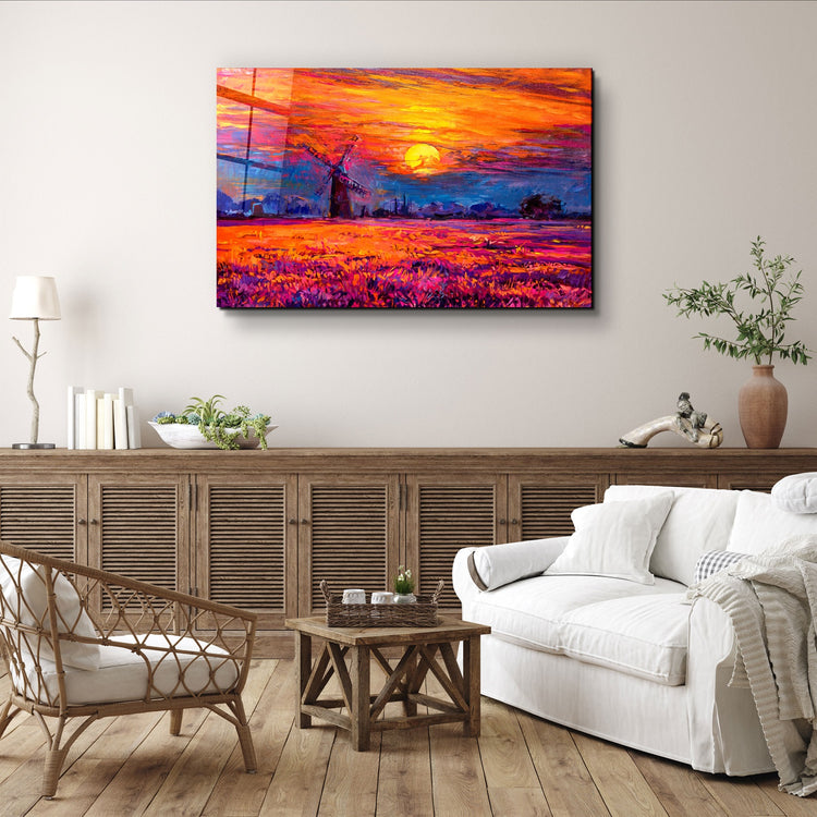 ・"Windmill and Sun"・Glass Wall Art | Artdesigna Glass Printing Wall Arts.