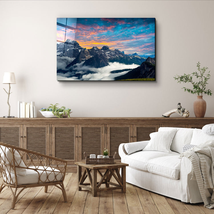 ・"Mountains and Clouds"・Glass Wall Art | Artdesigna Glass Printing Wall Arts.