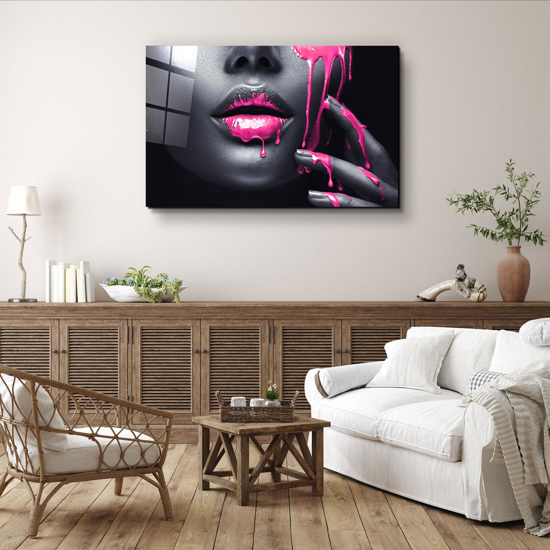 ・"Pink Lips V2"・Glass Wall Art | Artdesigna Glass Printing Wall Arts.