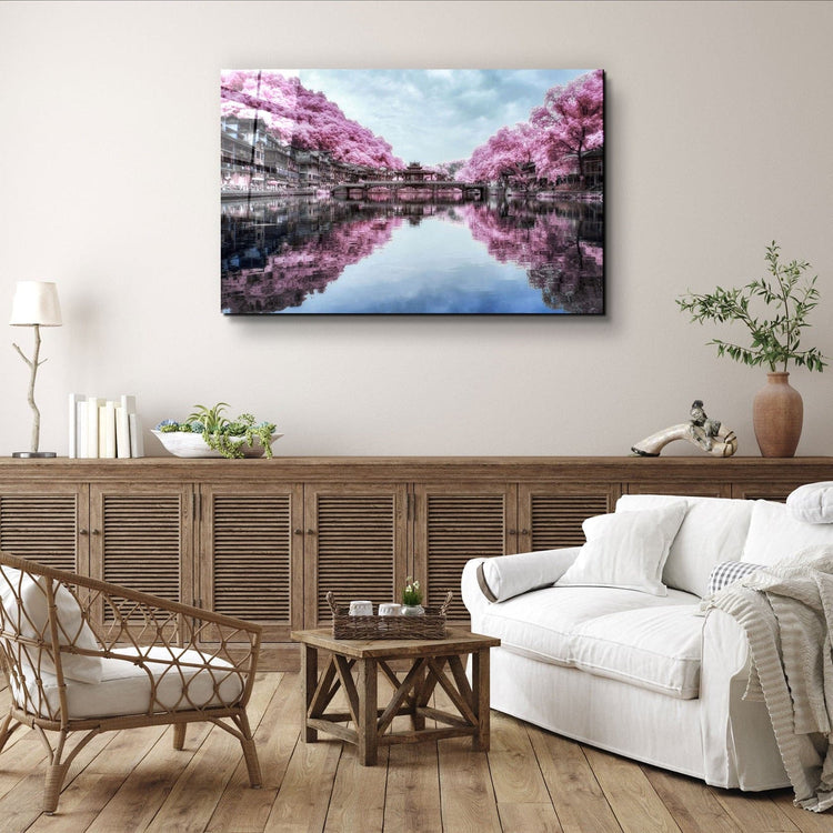 ・"Pink Trees Reflection"・Glass Wall Art | Artdesigna Glass Printing Wall Arts.