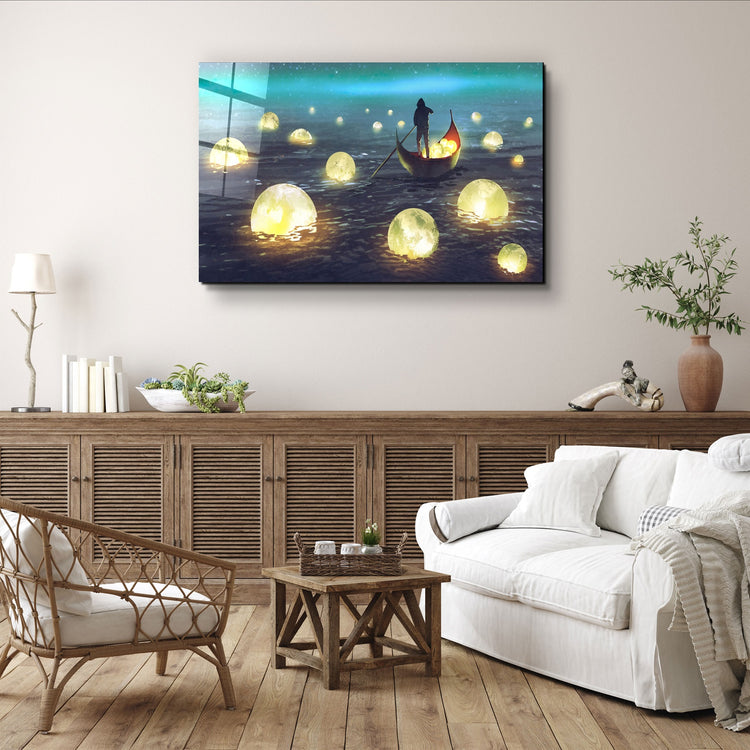 ・"Lights on the Sea"・Glass Wall Art | Artdesigna Glass Printing Wall Arts.