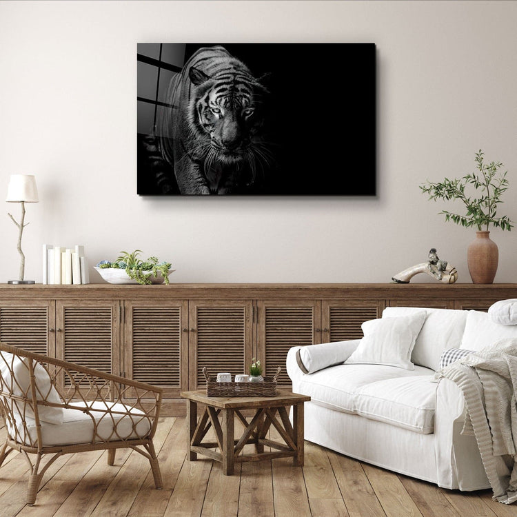 ・"Tiger in the Black"・Glass Wall Art | Artdesigna Glass Printing Wall Arts.