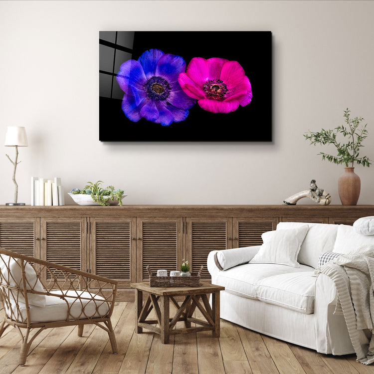 ・"Blue and Pink Flowers"・Glass Wall Art | Artdesigna Glass Printing Wall Arts.