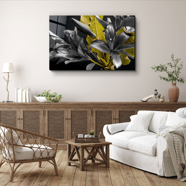 ・"Yellow and Black Flowers"・Glass Wall Art | Artdesigna Glass Printing Wall Arts.