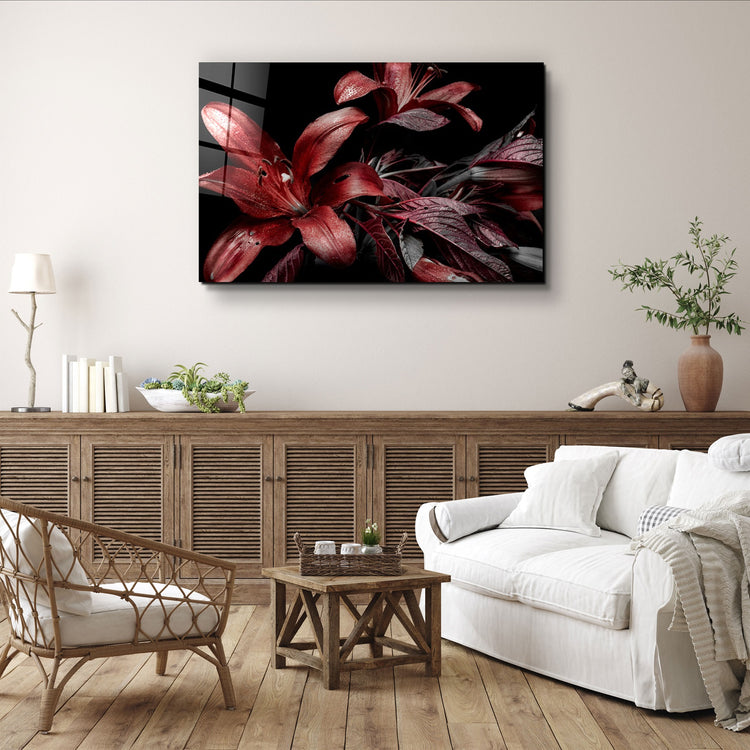 ・"Red and Black Flowers"・Glass Wall Art | Artdesigna Glass Printing Wall Arts.