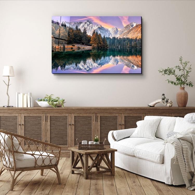 ・"Lake and Mountain Landscape 2"・Glass Wall Art | Artdesigna Glass Printing Wall Arts.