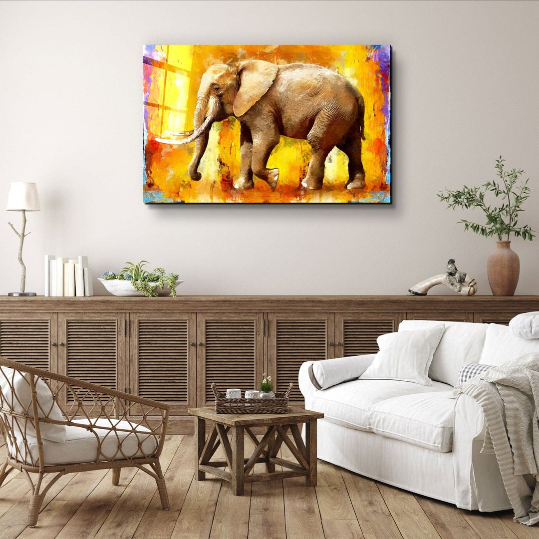 ・"Elephant Yellow"・Glass Wall Art | Artdesigna Glass Printing Wall Arts.