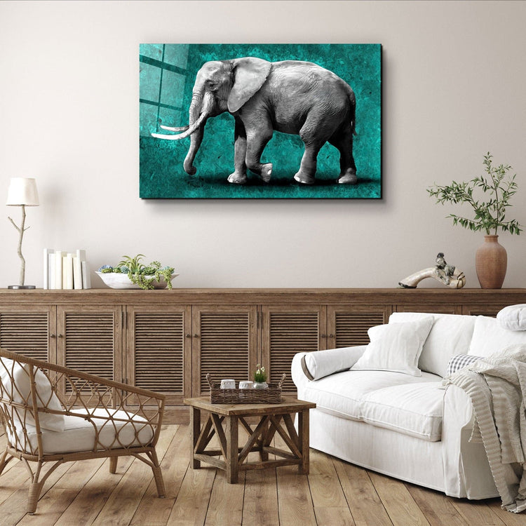 ・"Elephant Green"・Glass Wall Art | Artdesigna Glass Printing Wall Arts.