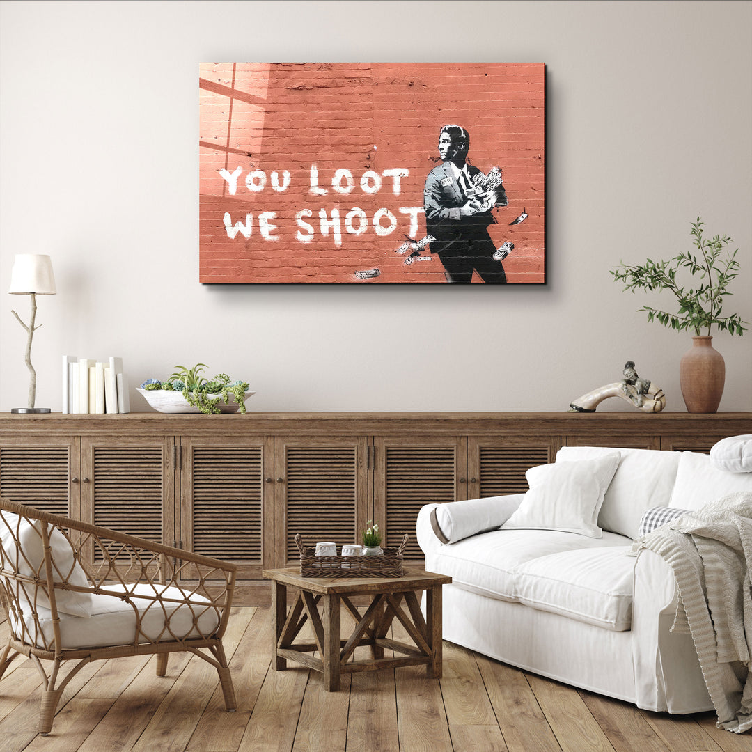 ・"Banksy - You Loot We Shoot"・Designer's Collection Glass Wall Art