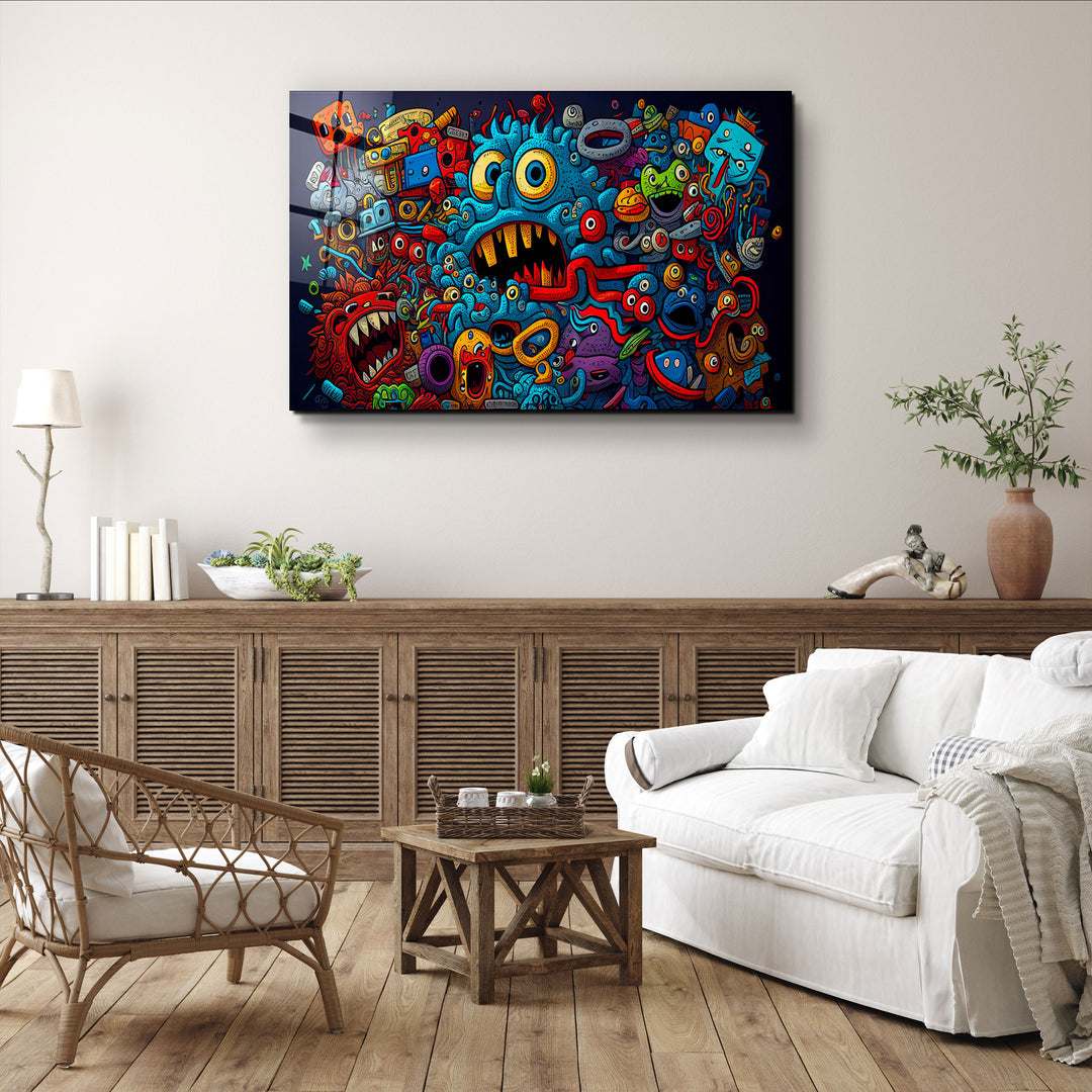 ・"Graffiti Monsters"・Glass Wall Art