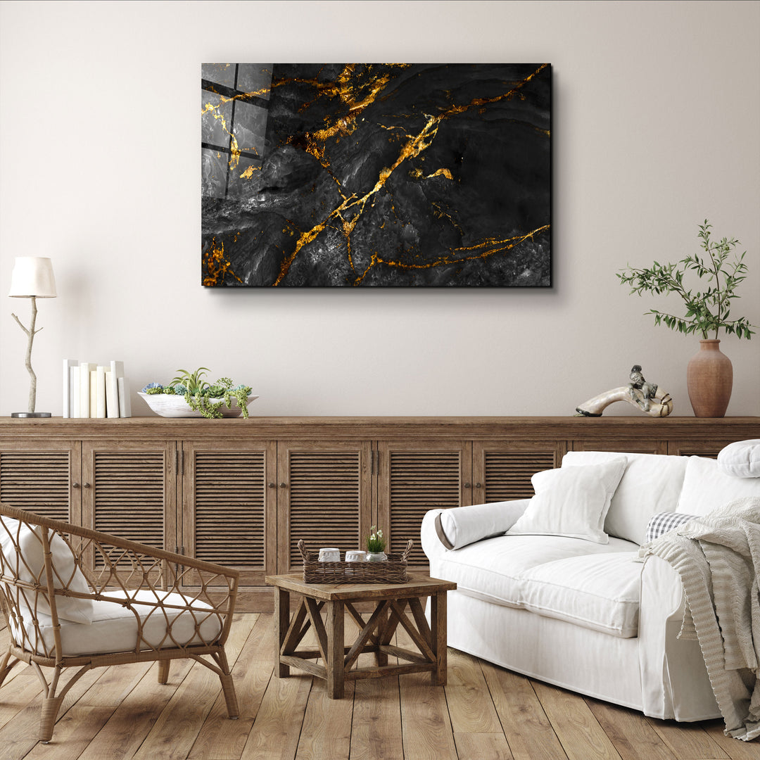 ・"Black Marble with Golden Dust"・Glass Wall Art