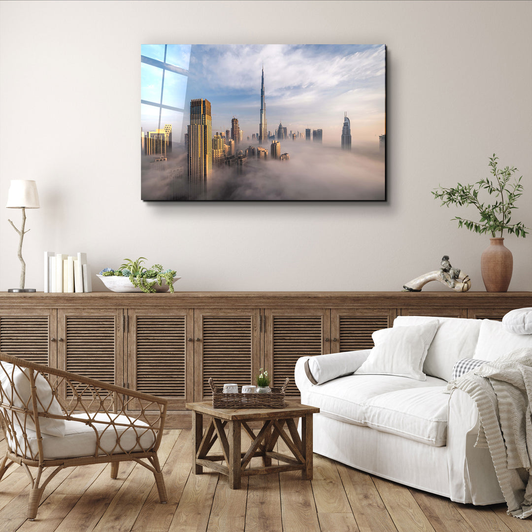 ・"Dubai Sykline Under Fog- UAE"・Glass Wall Art