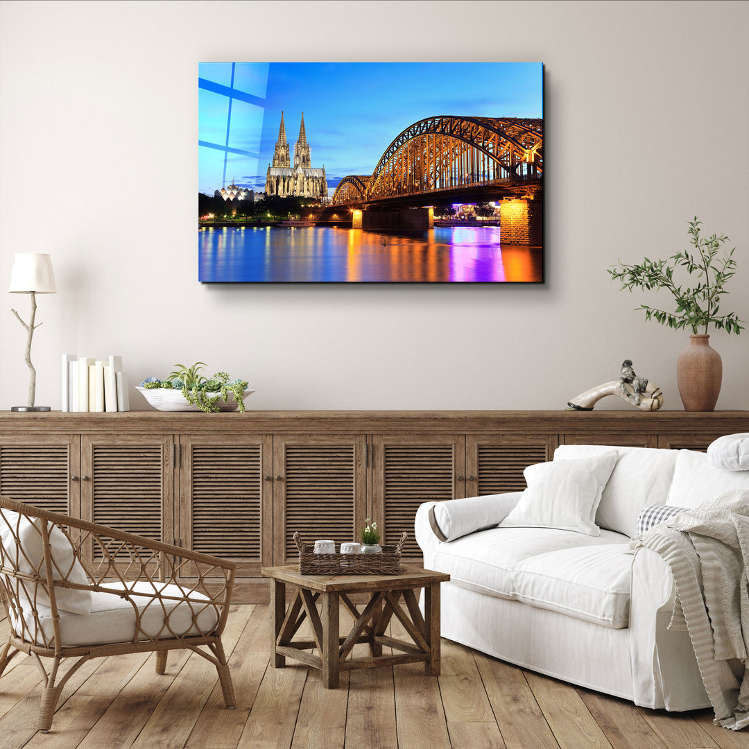 ・"Cologne Dom and city skyline at night, Cologne, Germany"・Glass Wall Art