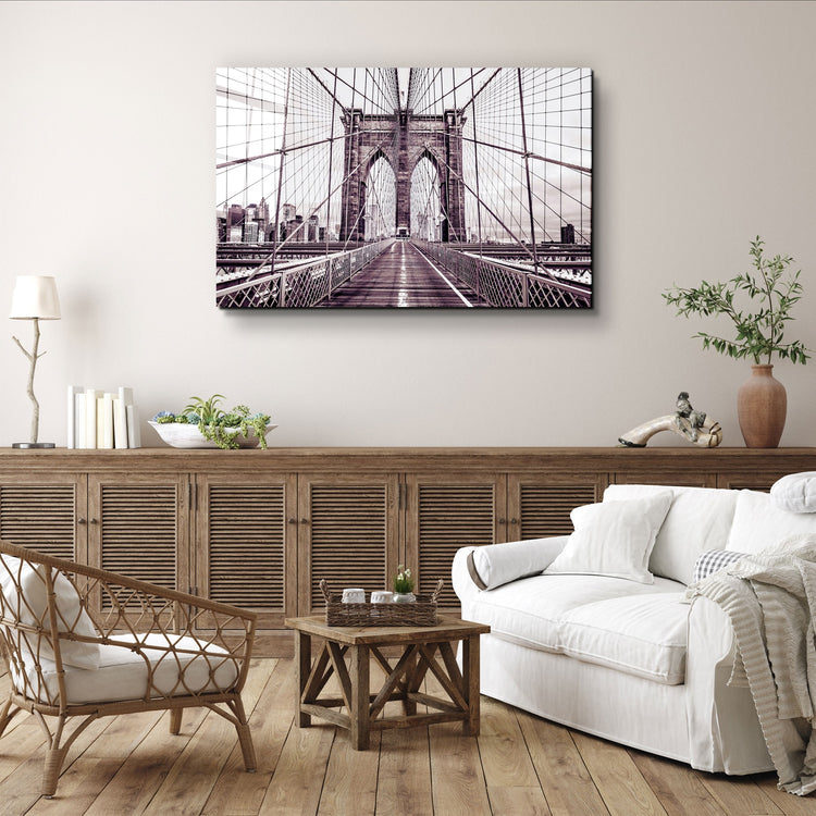 ・"Brooklyn Bridge Retro Bronze"・Glass Wall Art | Artdesigna Glass Printing Wall Arts.