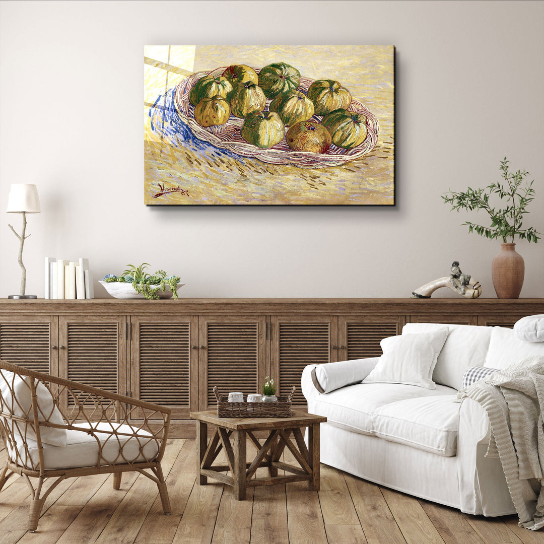 ・"Vincent van Gogh's Still Life, Basket of Apples (1887)"・Glass Wall Art | Artdesigna Glass Printing Wall Arts.