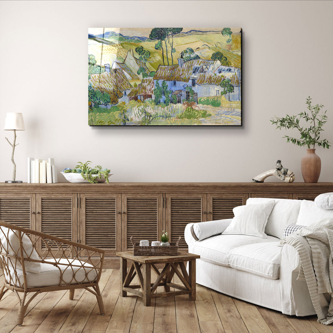 ・"Vincent van Gogh's Farms near Auvers (1890)"・Glass Wall Art | Artdesigna Glass Printing Wall Arts.