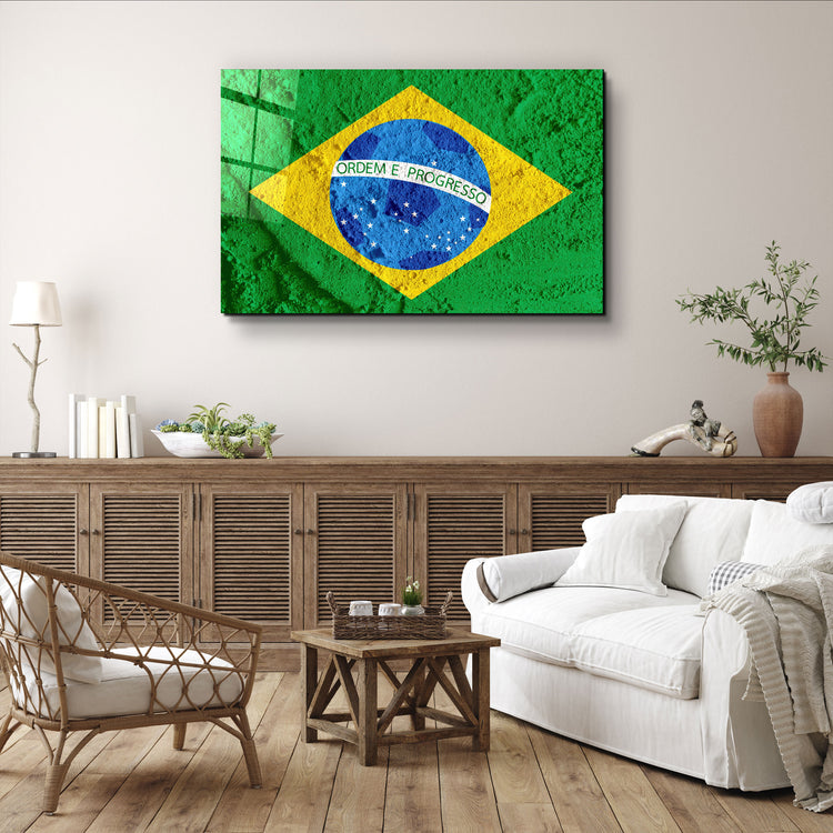 ・"Flag Of Brazil"・Glass Wall Art | Artdesigna Glass Printing Wall Arts.