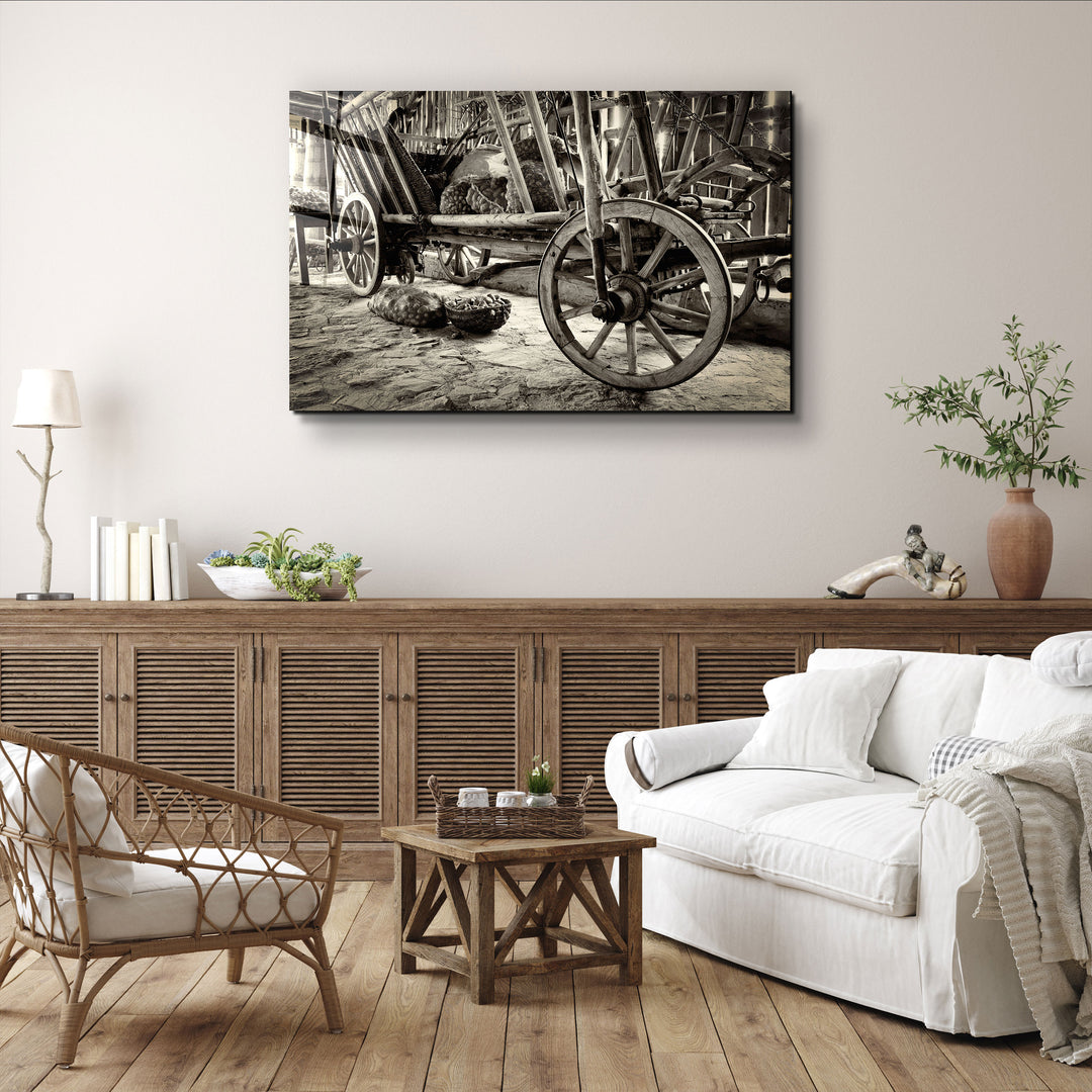 ・"Old Wheel Cart"・Glass Wall Art | Artdesigna Glass Printing Wall Arts.