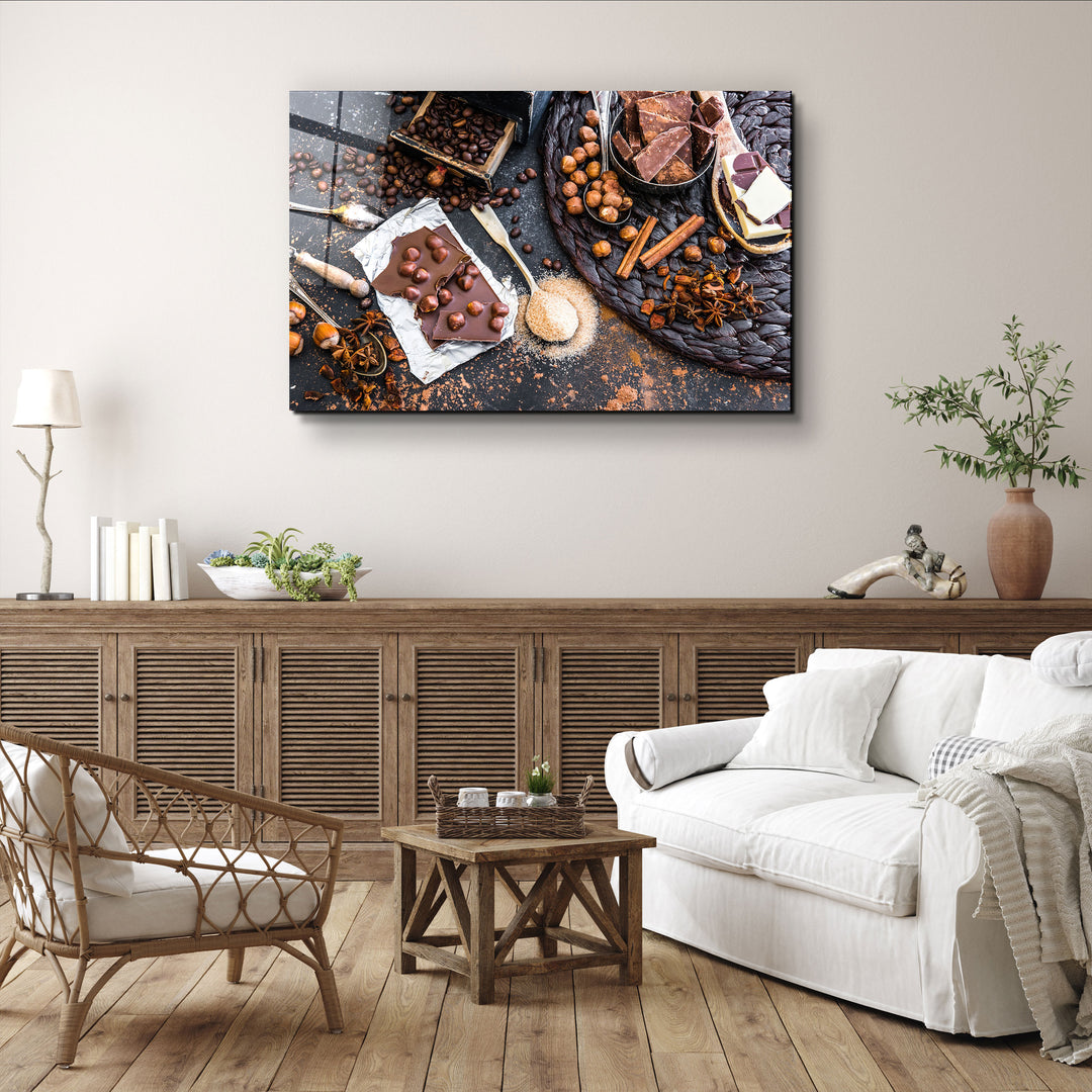 ・"Coffee Beans And Chocolates"・Glass Wall Art | Artdesigna Glass Printing Wall Arts.