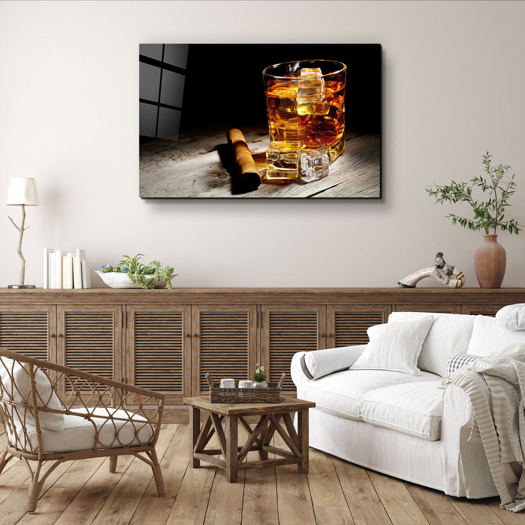 ・"Cigar, Whiskey, Ice"・Glass Wall Art | Artdesigna Glass Printing Wall Arts.