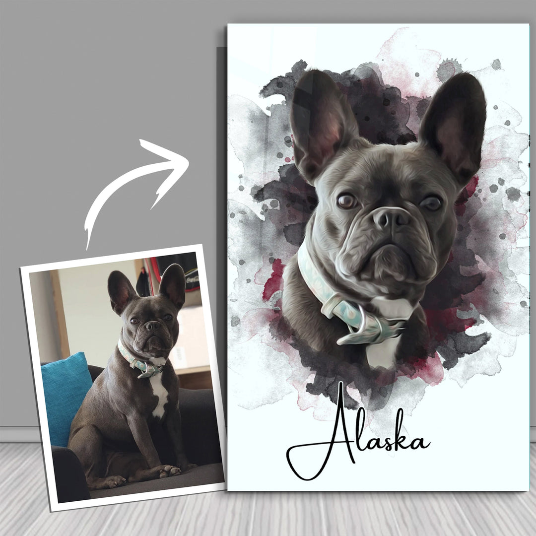 ."Watercolor Portrait - You & Your Pet - Custom Printing". Glass Wall Art | Artdesigna Glass Printing Wall Arts.