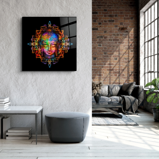 ・"Buddha Rainbow"・Glass Wall Art | Artdesigna Glass Printing Wall Arts.